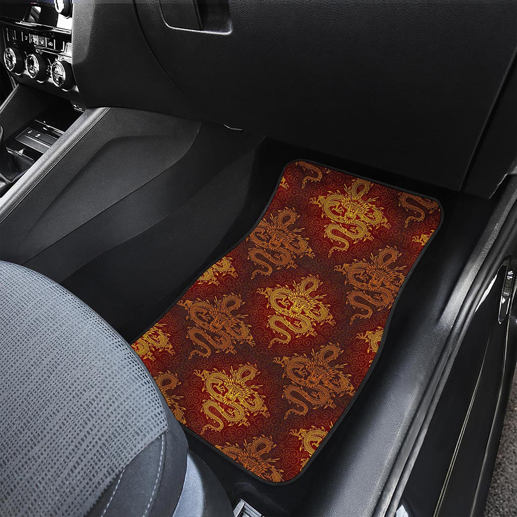 Gold Chinese Dragon Pattern Print Front Car Floor Mats