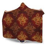 Gold Chinese Dragon Pattern Print Hooded Blanket