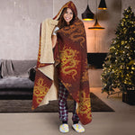 Gold Chinese Dragon Pattern Print Hooded Blanket