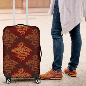 Gold Chinese Dragon Pattern Print Luggage Cover GearFrost