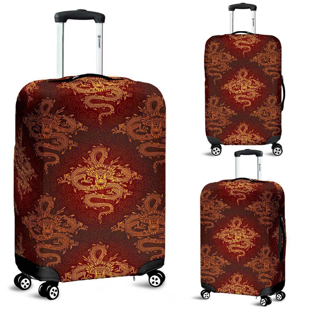 Gold Chinese Dragon Pattern Print Luggage Cover GearFrost