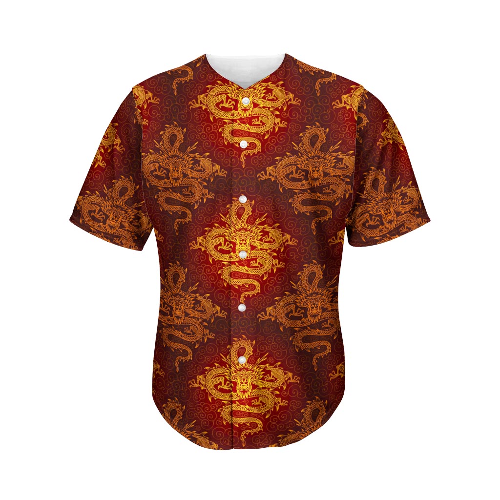 Gold Chinese Dragon Pattern Print Men's Baseball Jersey