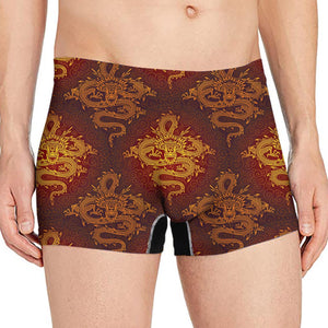 Gold Chinese Dragon Pattern Print Men's Boxer Briefs