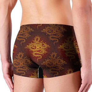 Gold Chinese Dragon Pattern Print Men's Boxer Briefs