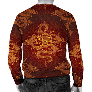 Gold Chinese Dragon Pattern Print Men's Crewneck Sweatshirt GearFrost