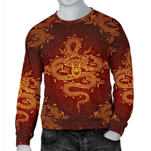 Gold Chinese Dragon Pattern Print Men's Crewneck Sweatshirt GearFrost
