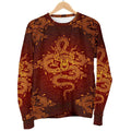 Gold Chinese Dragon Pattern Print Men's Crewneck Sweatshirt