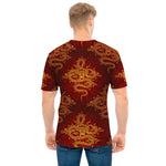 Gold Chinese Dragon Pattern Print Men's T-Shirt