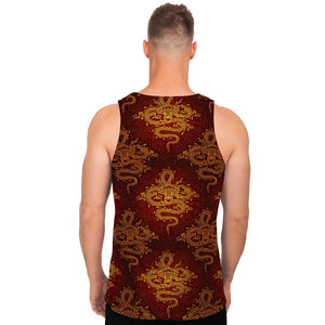 Gold Chinese Dragon Pattern Print Men's Tank Top