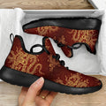 Gold Chinese Dragon Pattern Print Mesh Knit Shoes