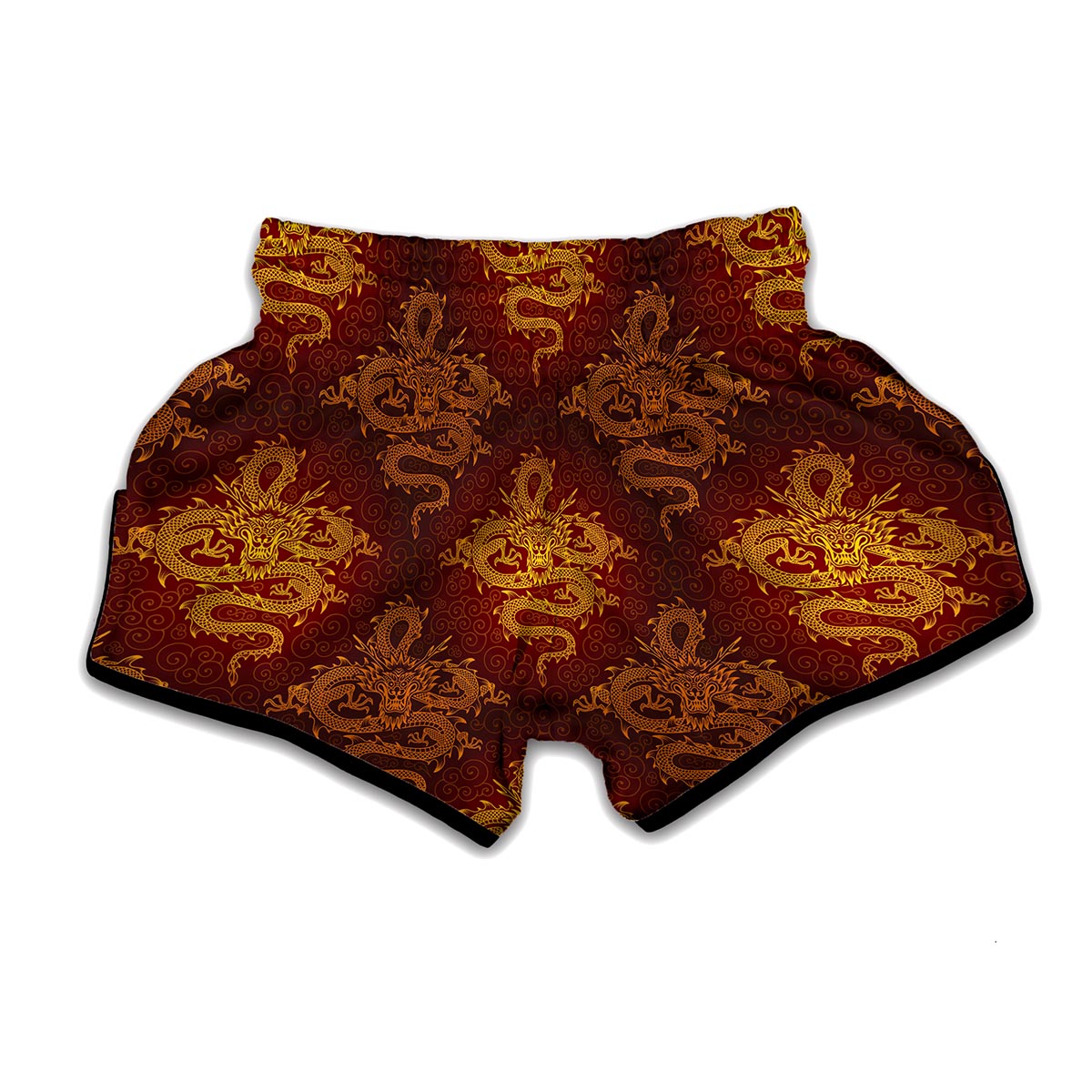 Gold Chinese Dragon Pattern Print Muay Thai Boxing Shorts