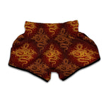 Gold Chinese Dragon Pattern Print Muay Thai Boxing Shorts