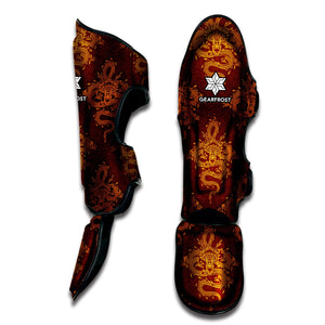 Gold Chinese Dragon Pattern Print Muay Thai Shin Guard