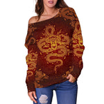 Gold Chinese Dragon Pattern Print Off Shoulder Sweatshirt GearFrost