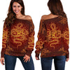 Gold Chinese Dragon Pattern Print Off Shoulder Sweatshirt GearFrost