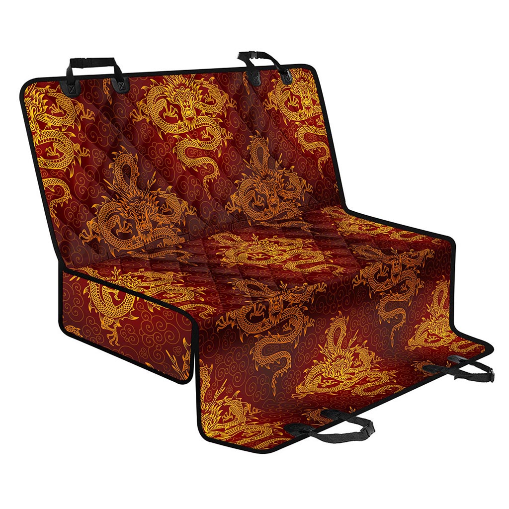 Gold Chinese Dragon Pattern Print Pet Car Back Seat Cover
