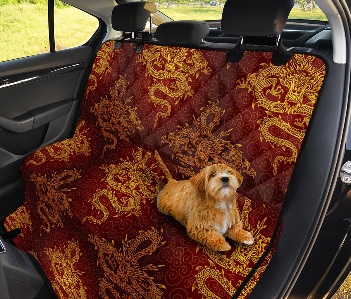 Gold Chinese Dragon Pattern Print Pet Car Back Seat Cover