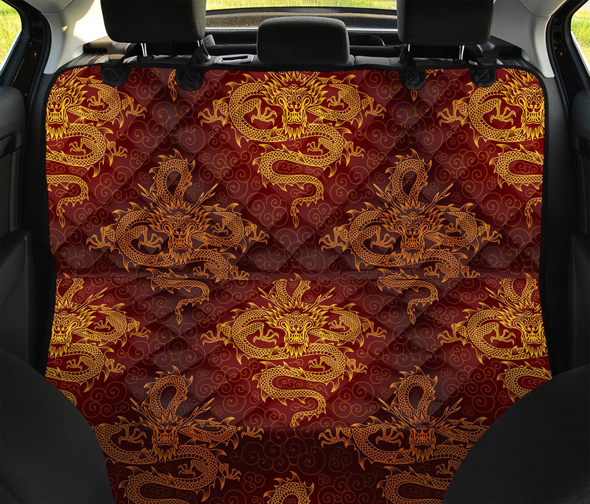 Gold Chinese Dragon Pattern Print Pet Car Back Seat Cover