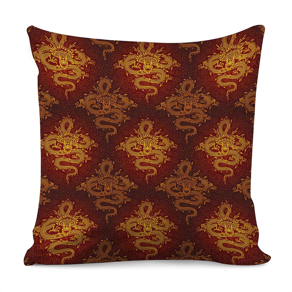 Gold Chinese Dragon Pattern Print Pillow Cover