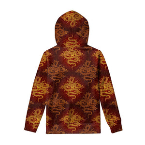 Gold Chinese Dragon Pattern Print Pullover Hoodie