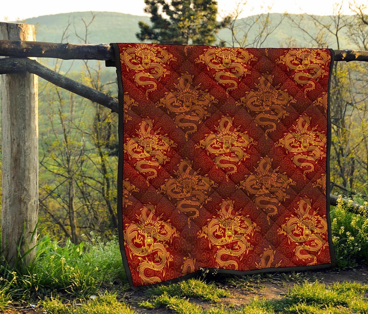 Gold Chinese Dragon Pattern Print Quilt