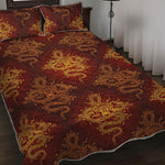 Gold Chinese Dragon Pattern Print Quilt Bed Set