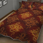 Gold Chinese Dragon Pattern Print Quilt Bed Set