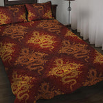 Gold Chinese Dragon Pattern Print Quilt Bed Set