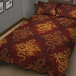 Gold Chinese Dragon Pattern Print Quilt Bed Set