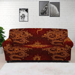 Gold Chinese Dragon Pattern Print Sofa Cover