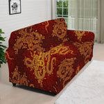 Gold Chinese Dragon Pattern Print Sofa Cover