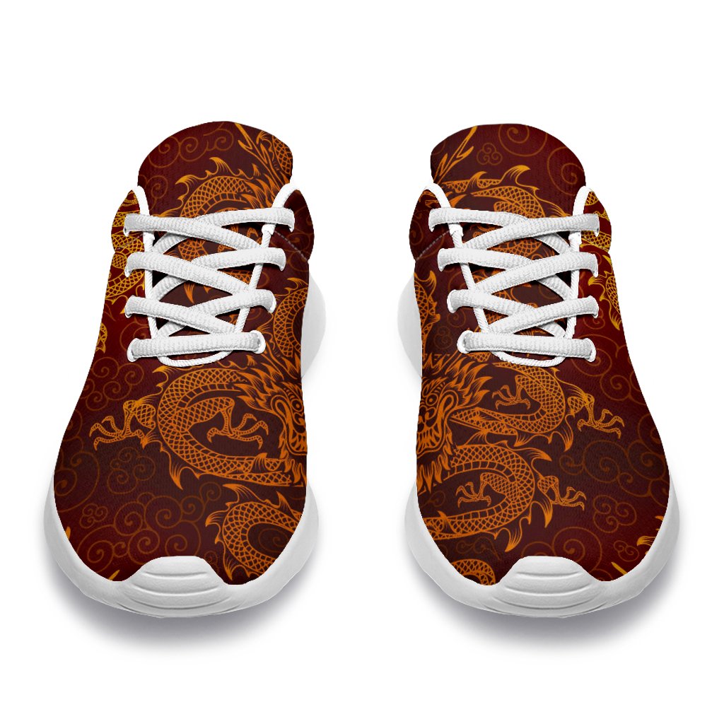Gold Chinese Dragon Pattern Print Sport Shoes GearFrost