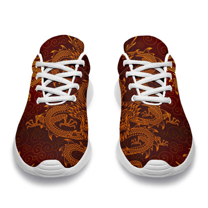 Gold Chinese Dragon Pattern Print Sport Shoes GearFrost