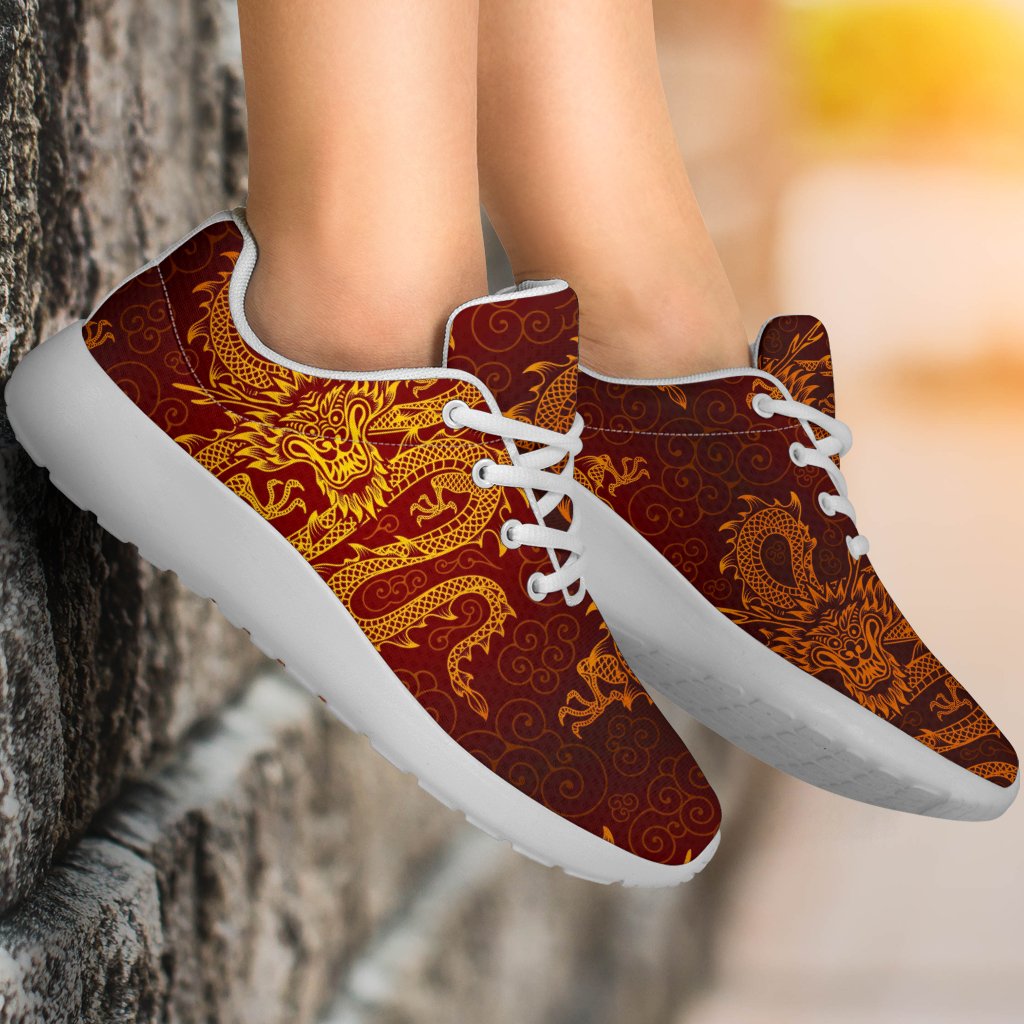 Gold Chinese Dragon Pattern Print Sport Shoes GearFrost