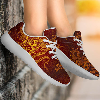 Gold Chinese Dragon Pattern Print Sport Shoes GearFrost