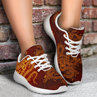 Gold Chinese Dragon Pattern Print Sport Shoes GearFrost