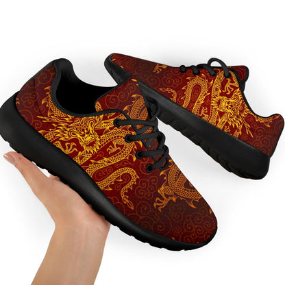 Gold Chinese Dragon Pattern Print Sport Shoes GearFrost