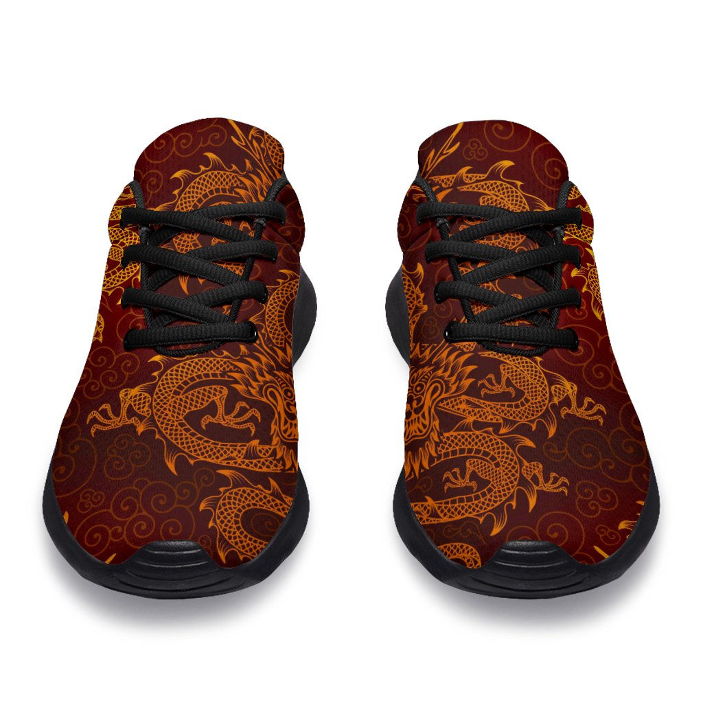 Gold Chinese Dragon Pattern Print Sport Shoes GearFrost