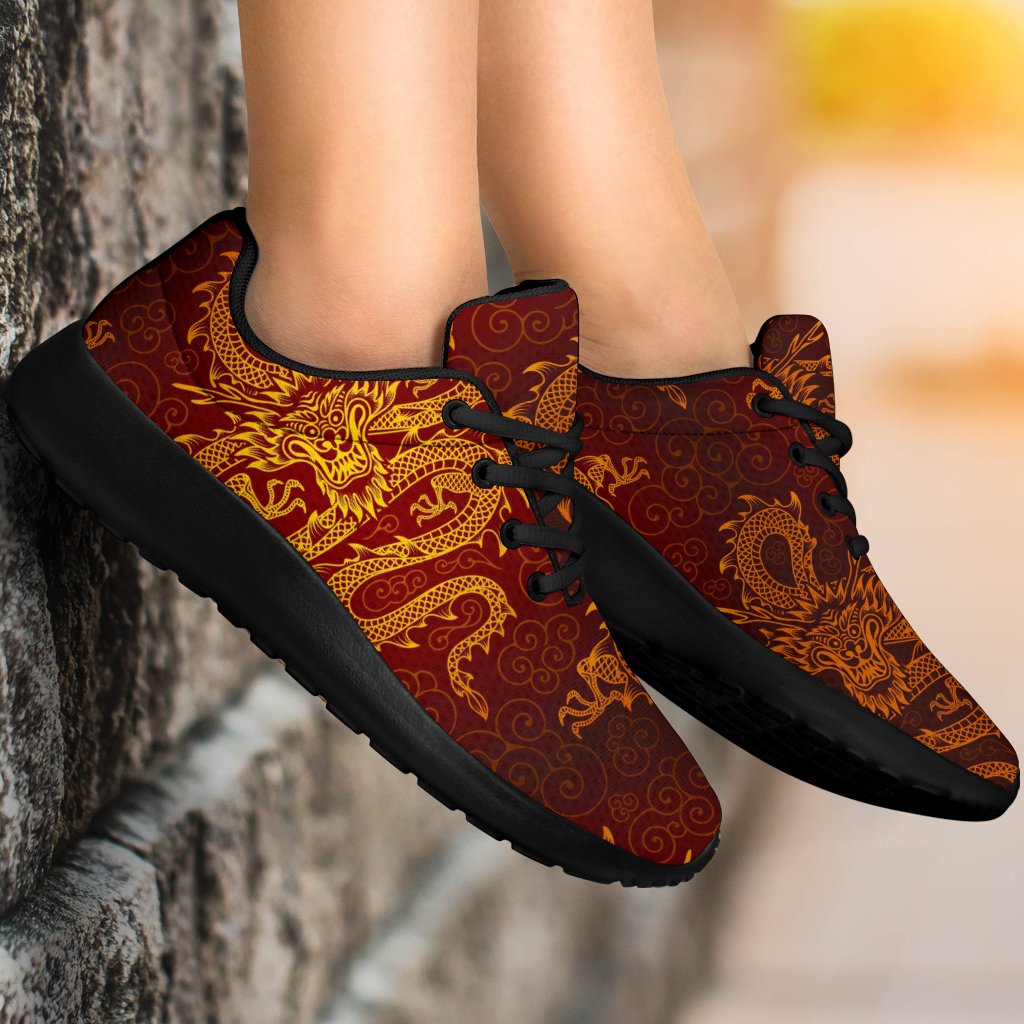 Gold Chinese Dragon Pattern Print Sport Shoes GearFrost