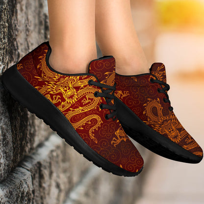 Gold Chinese Dragon Pattern Print Sport Shoes GearFrost