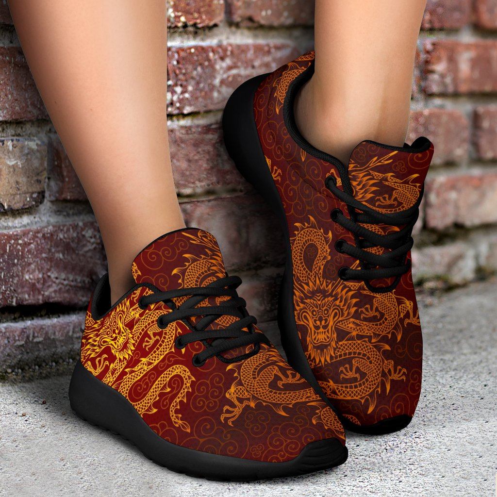 Gold Chinese Dragon Pattern Print Sport Shoes GearFrost