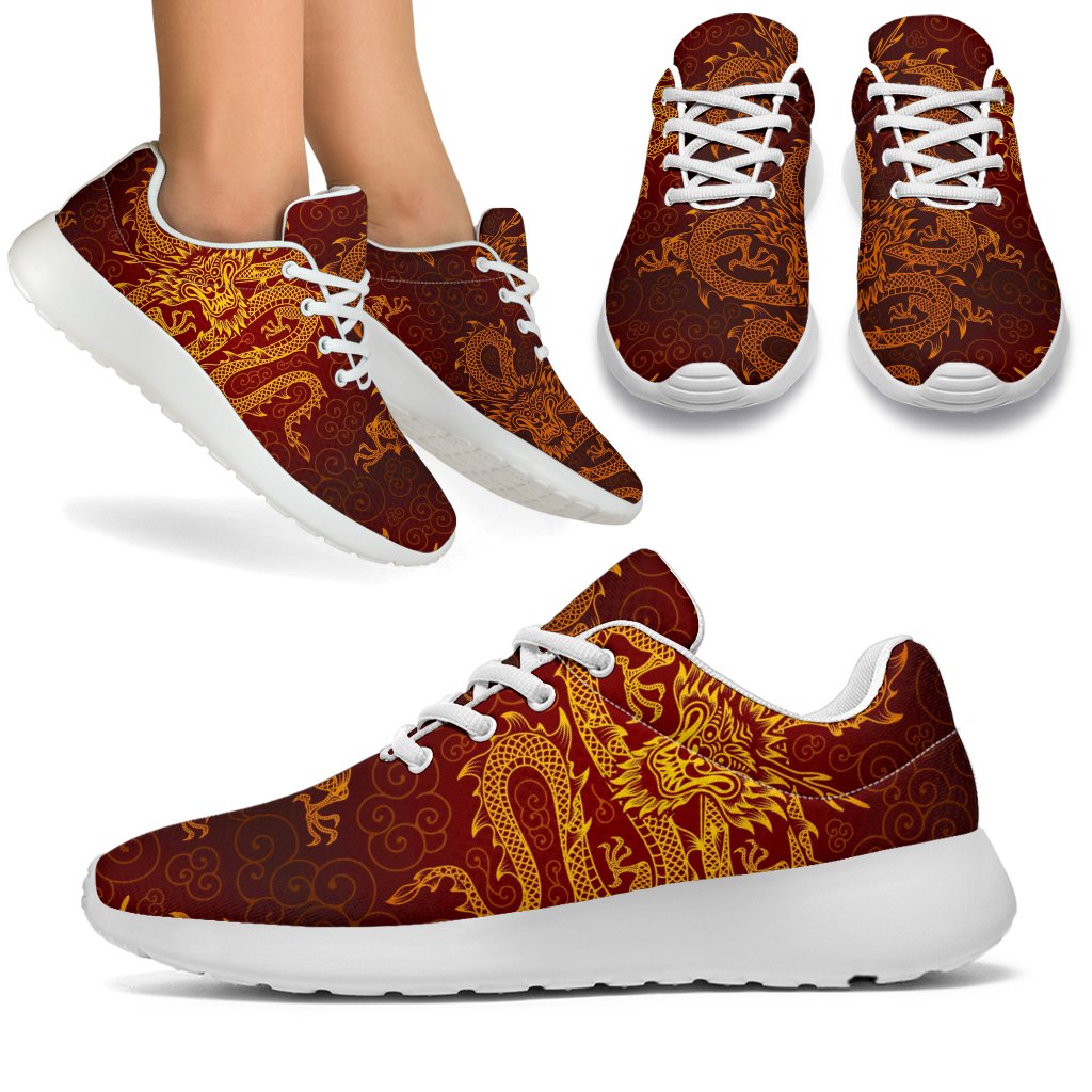 Gold Chinese Dragon Pattern Print Sport Shoes GearFrost