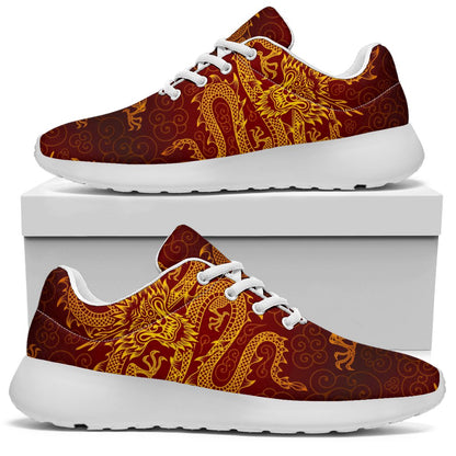 Gold Chinese Dragon Pattern Print Sport Shoes GearFrost