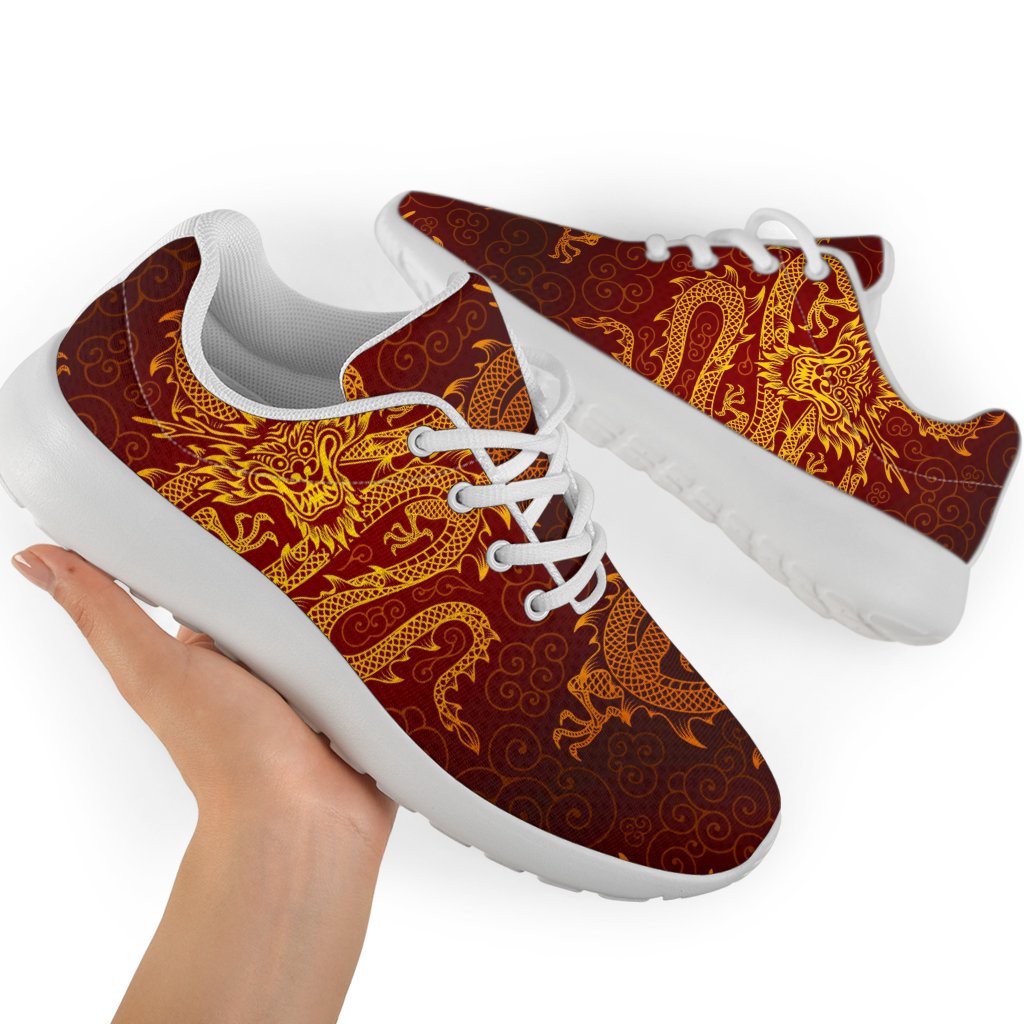 Gold Chinese Dragon Pattern Print Sport Shoes GearFrost