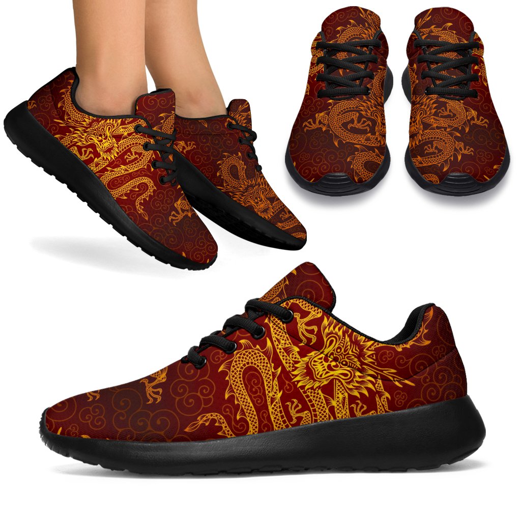 Gold Chinese Dragon Pattern Print Sport Shoes GearFrost