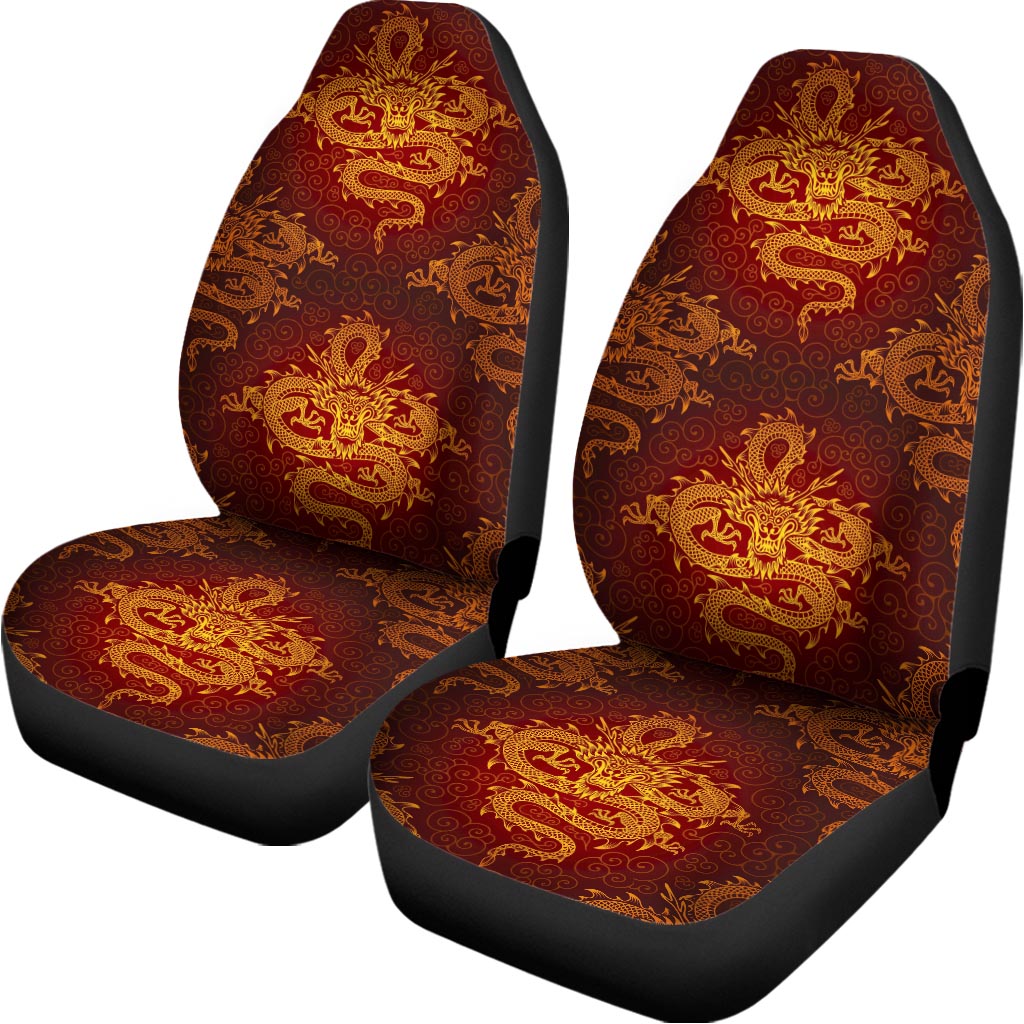 Gold Chinese Dragon Pattern Print Universal Fit Car Seat Covers