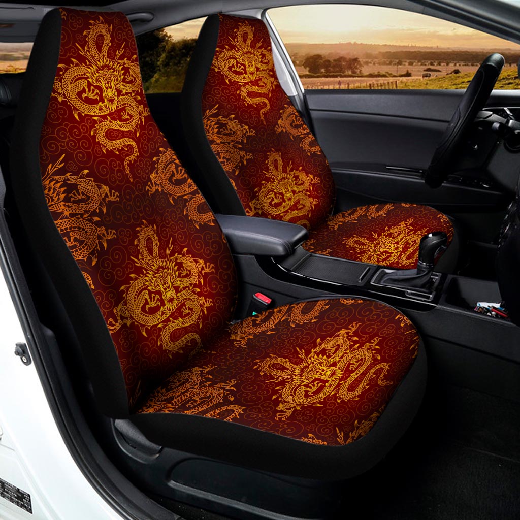 Gold Chinese Dragon Pattern Print Universal Fit Car Seat Covers