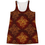 Gold Chinese Dragon Pattern Print Women's Racerback Tank Top