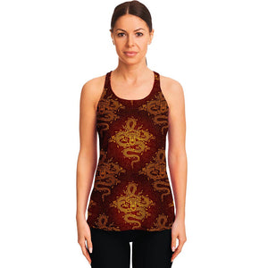 Gold Chinese Dragon Pattern Print Women's Racerback Tank Top