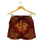 Gold Chinese Dragon Pattern Print Women's Shorts